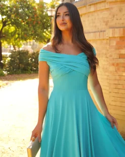 Batismos E Comunhões | Convidado Do Casamento>Feversave Vestido de cashmere turquesa