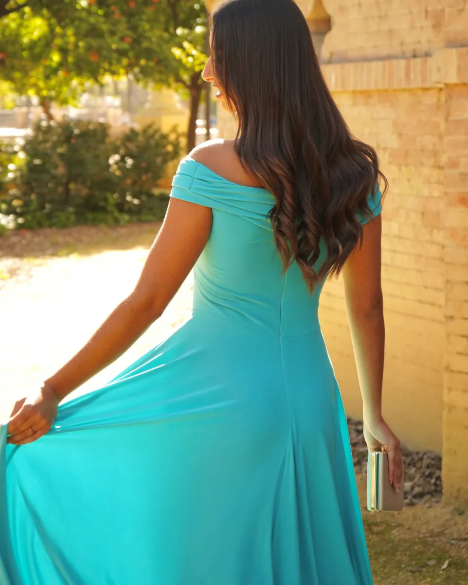 Batismos E Comunhões | Convidado Do Casamento>Feversave Vestido de cashmere turquesa
