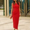 Batismos E Comunhões | Convidado Do Casamento>Feversave Vestido vermelho Irene